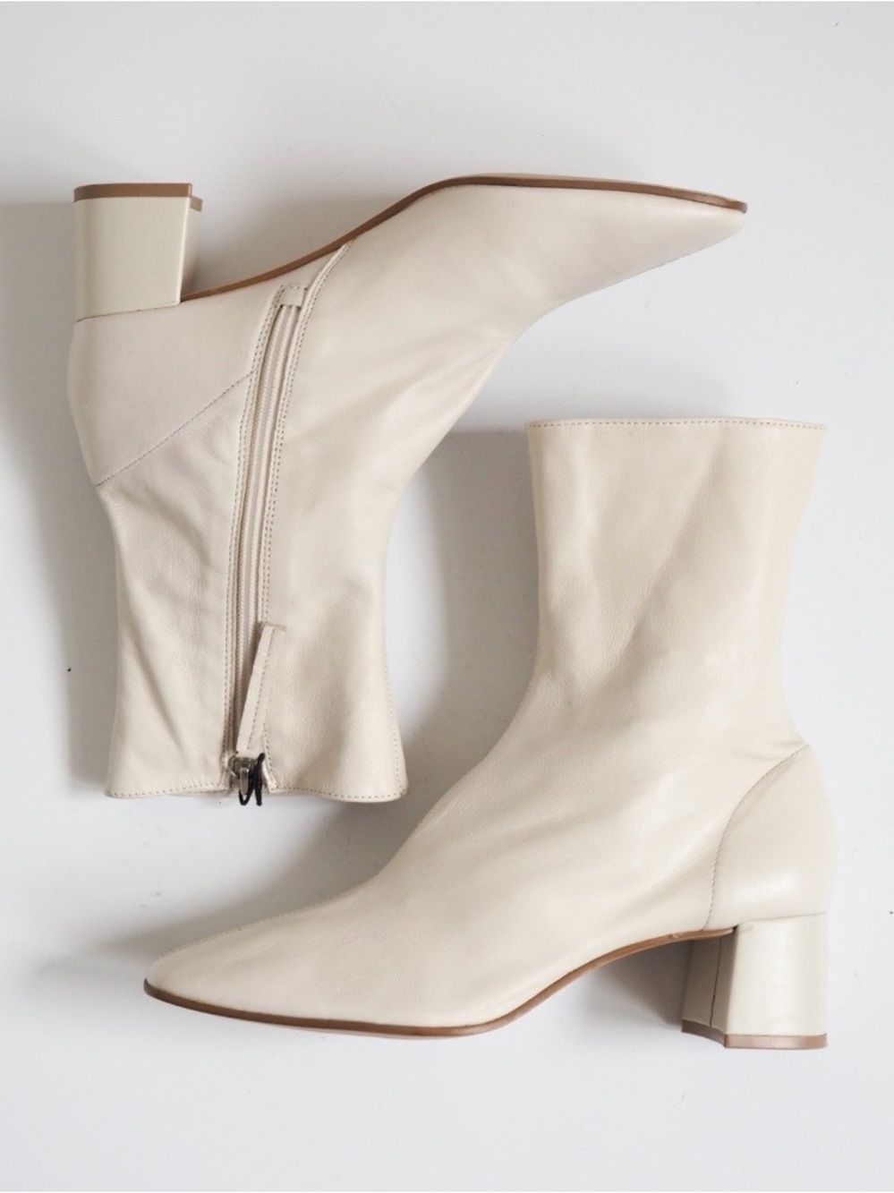 Zara Cream/Ecru  Mid-Heel Leather Ankle Boots size 40